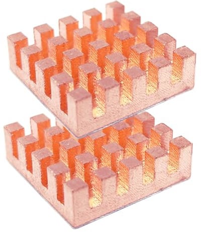 Koellichaam van koper met warmtegeleidende pads - 20 x 20 x 6 mm voor CPU, IC-chip en printplaat - 2 stuks