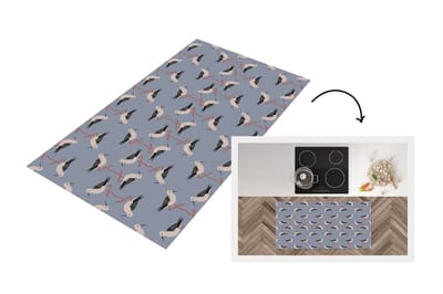 Keukenloper - Loper keuken - Vogel - Ooievaar - Patroon - 120x60 cm - Keukenloper vinyl