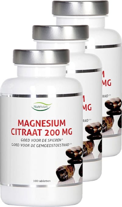 Nutrivian | Magnesium Citraat 200mg | 100 Tabletten | 3 stuks | 3 x 100 stuks