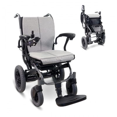 Mobiclinic Verona - Elektrische rolstoel – Inklapbaar – Lithiumbatterij 24V/12Ah - 20 km Bereik - Aluminium - Dubbele 130W motoren - Anti-rolwielen - Klimvermogen 9º - Handmatige of elektrische bediening - Dual Mode - Tot 100 kg - Grijs