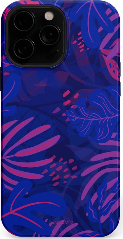 Casetastic hoesje geschikt voor Apple iPhone 13 Pro Max - MagSafe - Dubbellaagse bescherming - Neon jungle blad - Fashion Case - Donkerblauw Lavendel Roze