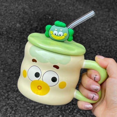 Grappige Clown Mok Hoge Keramische Mok met Deksel Lepel Koppels Drinkbeker voor Meisjes Verjaardagscadeau Retro 301-400ml