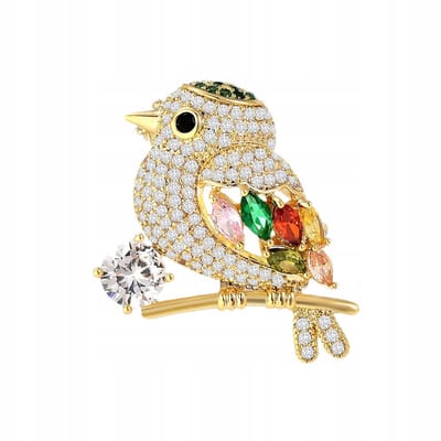 PINETS Gouden 14K Brosje met Zirkonia - Vrolijke Vogel