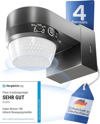 Infrarood Bewegingsmelder 360° met 4 Sensoren en Fresnel-lens - IP65, Geschikt voor LED, Inclusief Kruipbeveiliging en Bereikbegrenzing