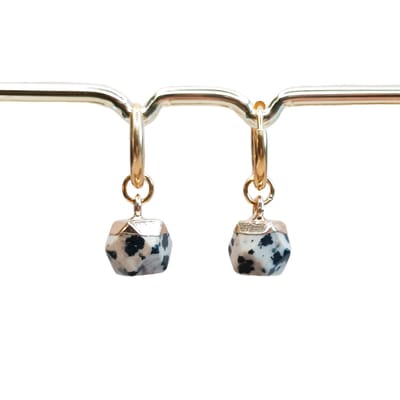 Ava & Imber | Dot Hoops Dalmatiër Jaspis | Subtiele Damesoorbellen Oorringen met Edelsteen | Beige Dalmatiër Jaspis