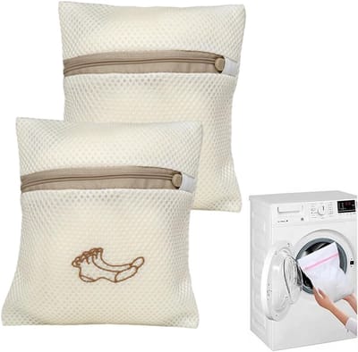 Waszakken voor de Wasmachine - Set van 2 Herbruikbare Netzakken 18 x 20 cm voor Fijne Was, Ondergoed, Sokken en Schoenen