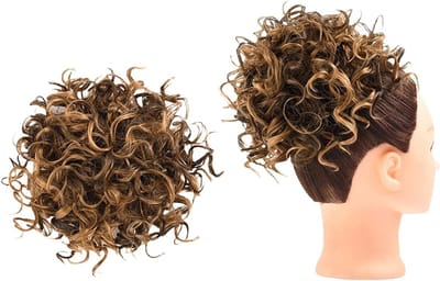 Korte Krullende Haarstuk voor Messy Bun, Losse Knot Haarverlenging, Hoog Temperatuur Synthetisch, 60g Zwart