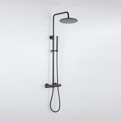 FugaFlow Eccelente Acces Regendoucheset - thermostatisch - 30cm hoofddouche - metalen slang - staaf handdouche - mat zwart