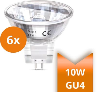 6x GU4 Spotjes halogeen 10W – 12V – MR11 – Dimbaar warm wit licht – 6 spots