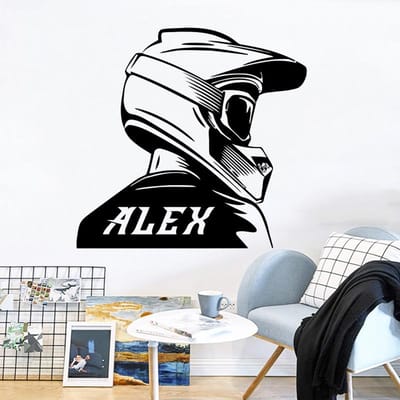 Gepersonaliseerde Custom Naam Vinyl Muurstickers Motocross Biker Racer Portret Cadeau Voor Kinderen Jongens Kamer Art Deco Sticker Sp400 (Purple,30x45cm)