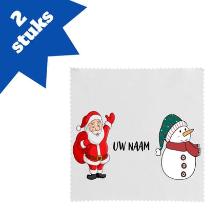Akyol - kerst sneeuwpop en kerstman met eigen naam brillendoekjes - Kerstmis - kerst beker - winter - kerst - christmas - kerst cadeau - 17,8 bij 17,8 cm - 2 stuks