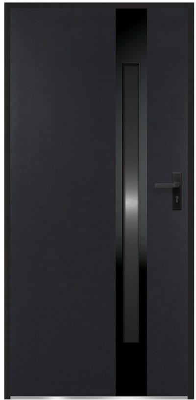 Vente-unique Massieve stalen en roestvrijstalen voordeur, 207 cm hoog x 100 cm breed - rookglas - antraciet en zwart - 68 mm dik - linksdraaiend - BRAGA