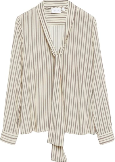 Gestreepte viscose blouse met lange mouwen en strik-kraag voor dames COMMA