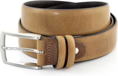 Heren Riem volnerf Leer Zand - 3.5 cm Breed - Broekriem - Nette Riem - Pantalon Riem - Maat: 95 / Totale lengte riem 110 cm - Echt Leer