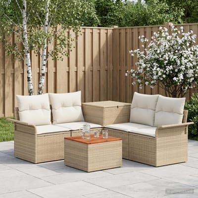 vidaXL - Bankstel - 6 - st - 4-zits - Beige - en - Crème - Wit - Poly - Rattan - en - Staal