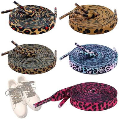 Dailygoods - 5 stuks schoenveters, platte en dunne veters met luipaardprint, veters, scheurvast, voor sneakers, ideale reserveschoenen, sneakers voor volwassenen of kinderen