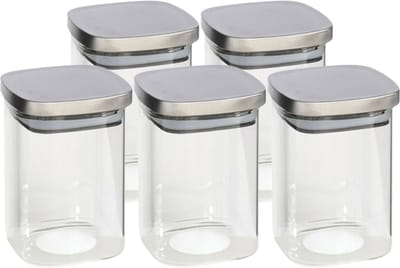 Gerim - Voedsel/etenswaren 5x voorraadpotten 1400ml glas en RVS deksel