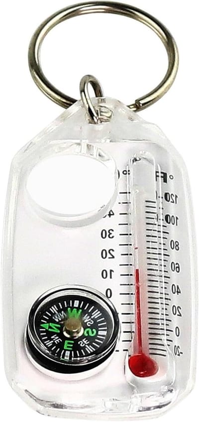 Kompas Thermometer Sleutelhanger - Outdoor Tool - Buitenactiviteiten Navigatie - Fluorescerend Nachtzicht - 6 x 31 cm - Zwart