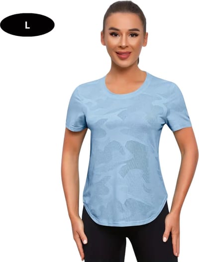 Livano Sportshirt Dames - Sport - Fitness - Compressie Shirt - Corrigerend Hemd - Sportkleding - Vrouwen - Hemelsblauw - L