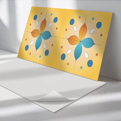 Wallfluent Vinyl Wandpaneel - Geometrisch bloemenpatroon Vinyl Wandbekleding - 120 cm x 60 cm - Geel PVC wandpaneel - 1 stuk - Rechthoekig Wandbekleding Vinyl - Patroon Wandpaneel - Zelfklevend Muurpaneel - Wandpaneel Keuken en Badkamer