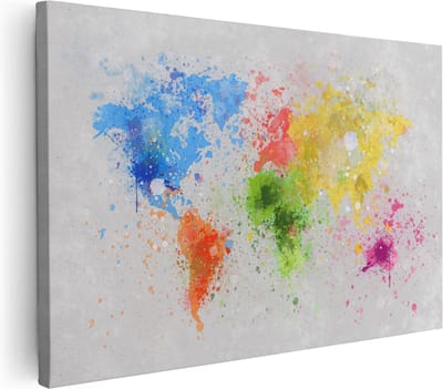 Artaza Canvas Schilderij Wereldkaart Abstract - 30x20 cm - Klein - Wanddecoratie Wereldkaart - Muurdecoratie Woonkamer - Kamer Accessoires Verf