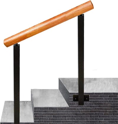 Houten Leuning - Trapleuning Buiten - Veilig Traplopen - Verstelbare Beugel - Hoogte 95cm - Donkerhout
