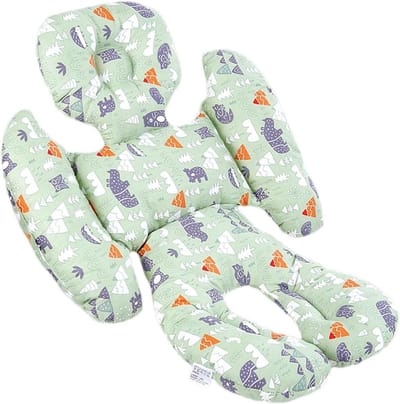 Baby autostoelkussen - Kinderwagen inzetstuk - Comfortabel reizen - Vijfpunts veiligheid - 30 x 25 x 5 cm - Groen bos