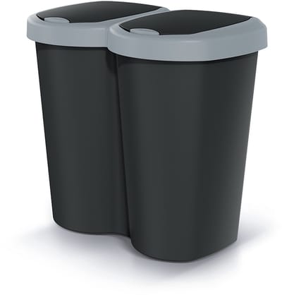 Compacta B Duo - Prullenbak - 40L - één compartiment twee deksels - Grijs / Zwart