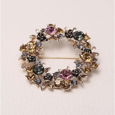 Modieuze en verfijnde broche met strasssteentjes, corsage, luxe pak, jurk, ronde broche, sjaalgesp gray