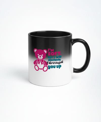 Zwarte Magische Mok met Lieve Teddybeer Ontwerp - I'm Soft, but I will Absolutely Throw you up