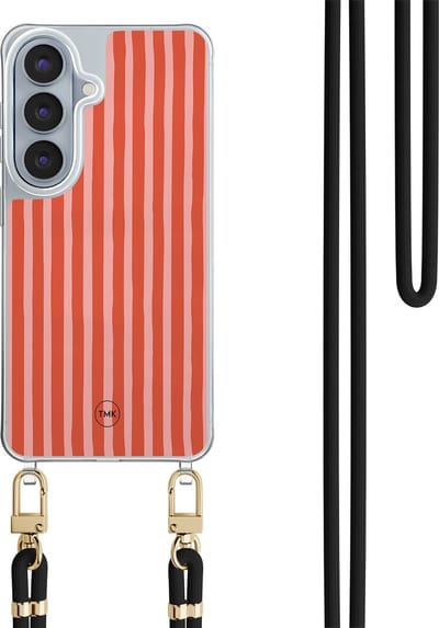 Telefoonhoesje met koord geschikt voor Samsung S26 - Streepjes - Inclusief koord - Transparant, Multi - - Crossbody beschermhoes - Met Telefoonketting