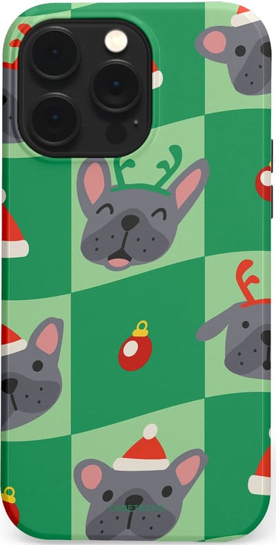 Casetastic hoesje geschikt voor Apple iPhone 14 Pro Max - MagSafe - Dubbellaagse bescherming - Schattige Kersthondjes - Fashion Case - Groen Grijs
