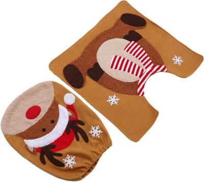 Kerst WC Set - Toilet Decoratie - Feestelijke Sfeer - Polyester Materiaal - 52 x 52 cm - Afgebeeld