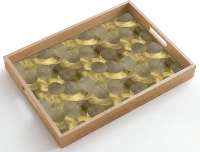 Dienblad hout 50x35 cm - Schootdienblad - Modern - Geometrisch - Goud - Borrelplank rechthoek - Plateau dienbladen