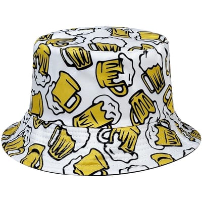 Chapeau seau de fête motif chope à bière, Réversible et Pliable Design Léger, Chapeau seau motif dessin animé, Chapeau de soleil décontracté Unisexe (WHITE,56-58) blanc