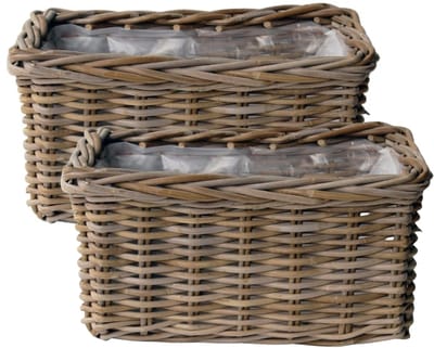 Van der Leeden Plantenmand Klassiek - 2x - bruin - rechthoek - 40 x 23 x 20 cm - rotan - gevlochten riet - mand - opbergen