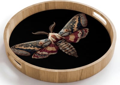 Dienblad rond 40x40 cm - Schootdienblad hout - Mot - Oosterse patronen - Sierlijk - Borrelplank rechthoek - Plateau houten dienbladen