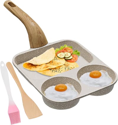 Eierpan 3-delig - Pannenkoekenpan Verdeeld - Ontbijt Maken - Antiaanbaklaag Gelijkmatig - 39x19x9cm - Wit
