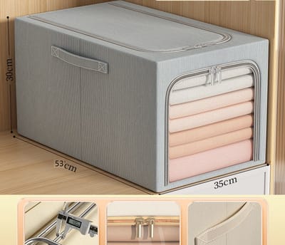 55L-2 Stuks opvouwbare opbergbox-Grote opvouwbare opbergdoos van Oxford-stof met stalen frame - speelgoedopbergdoos - kledingopberger - grote opbergzakken en opbergdozen voor onder bed en kledingkast - Grijs