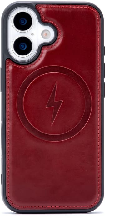 Casemania Echt Leren Hoesje Geschikt voor Apple iPhone 17 - Maroon Red - Geschikt voor MagSafe - Leer Back Cover