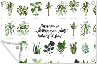 Muurdecoratie Quotes - Spreuken - Happiness is... watching your plant starting to grow - 180x120 cm - Tuinposter - Tuindoek