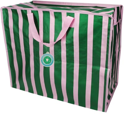 Rex London Jumbo Opbergtas Roze Groene Strepen - 78 Liter - Grote Verhuistas Wasgoedtas - 58 x 28 x 48 cm