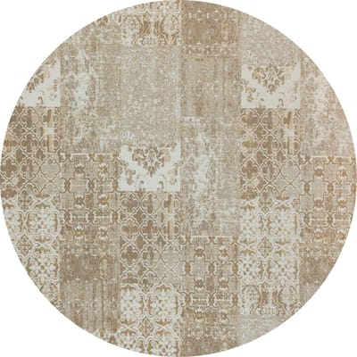 Vintage rond vloerkleed - Patchwork - Tapijten woonkamer - Lungo Crème - 110cm ø
