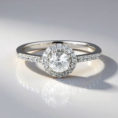 Cavill - Zilveren ring 925 Sterling met Cambodjaanse ronde zirkoon 0 686 ct en halo zirkonen 0 309 ct - Geplatineerd elegant damesring veelzijdig
