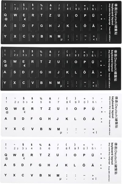 SnelShoppen - Duitse Toetsenbord Stickers, 4 Stuks Vervangende Stickers, Hoge Kwaliteit PVC, Waterdicht en Scheurvast, Wit en Zwart, Perfect voor Thui