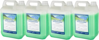 Body & Hair Alpenkruiden 5 Liter - set van 4 stuks - navulling - voordeelverpakking - 2 in 1 voor lichaam en haar.