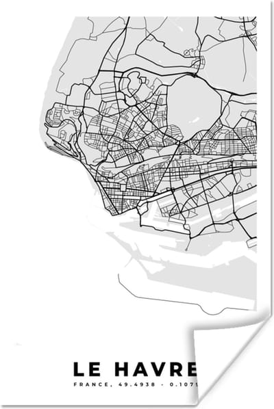Poster Frankrijk - Plattegrond - Kaart - Le Havre - Stadskaart - 120x180 cm XXL
