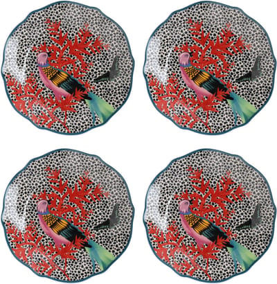 Mikasa x Sarah Arnett Bijzetborden, set van 4, porseleinen bijzetborden, ronde kleine borden met levendige print en geschulpte rand, 19cm - vaatwasmachinebestendig