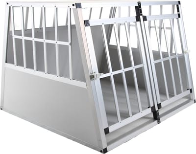 Topmast Autobench Ellipse - XXL - 104 x 91 x 69 cm - Lichgrijs - Aluminium Reisbench met Tussenschot - Dubbel - Autobench voor Hond - Autobenches - Reisbench Hond
