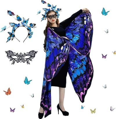 Vleermuisvleugel Kostuum voor Vrouwen - Sjaal en Cape met Vlindervleugels voor Carnaval, Cosplay en Halloween Feestjes
